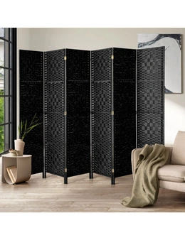 Oikiture 6 Panel Room Divider Screen Privacy Dividers Woven Wood Folding Black