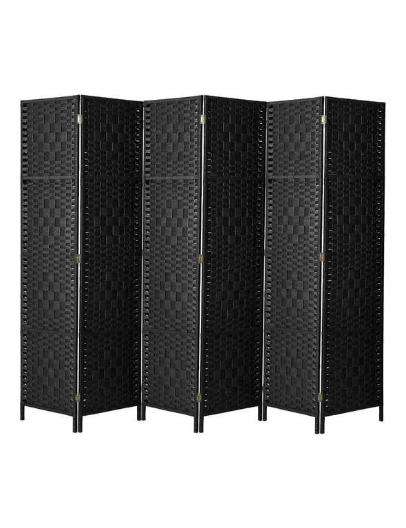 Oikiture 6 Panel Room Divider Screen Privacy Dividers Woven Wood Folding Black, hi-res image number null