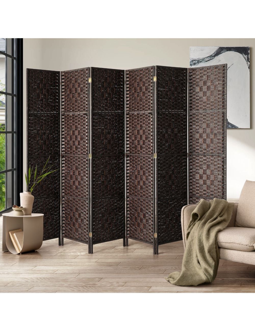 Oikiture 6 Panel Room Divider Screen Privacy Dividers Woven Wood ...