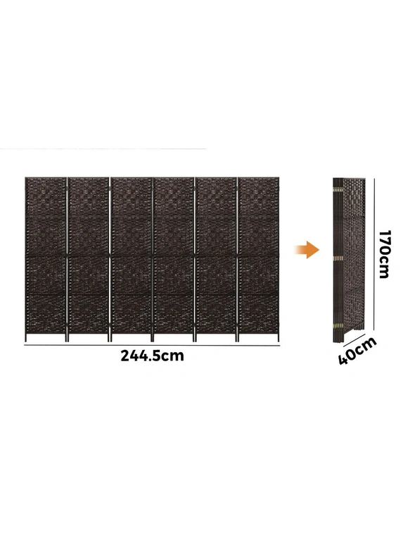 Oikiture 6 Panel Room Divider Screen Privacy Dividers Woven Wood Folding Brown, hi-res image number null