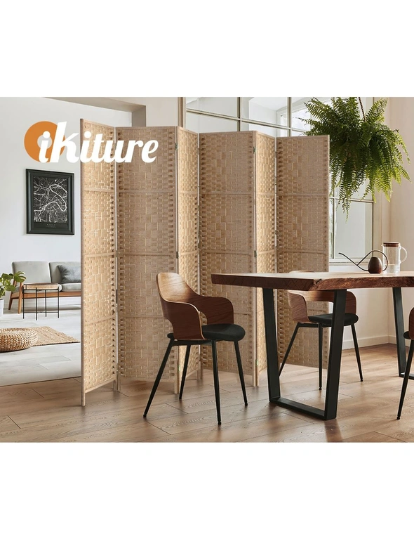 Oikiture 6 Panel Room Divider Privacy Screen Dividers Woven Wood Fold Stand, hi-res image number null