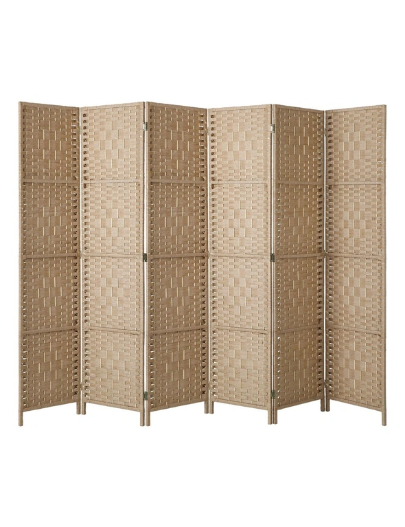 Oikiture 6 Panel Room Divider Privacy Screen Dividers Woven Wood Fold Stand, hi-res image number null