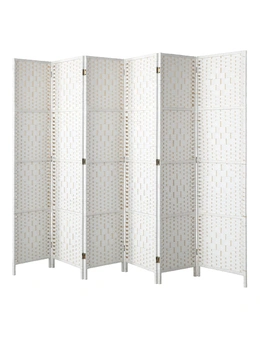 Oikiture 6 Panel Room Divider Screen Privacy Dividers Woven Wood Folding White