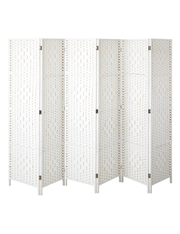 Oikiture 6 Panel Room Divider Screen Privacy Dividers Woven Wood Folding White, hi-res image number null
