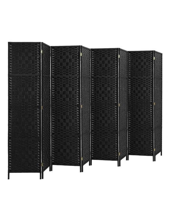 Oikiture 8 Panel Room Divider Screen Privacy Dividers Woven Wood Folding Black, hi-res image number null