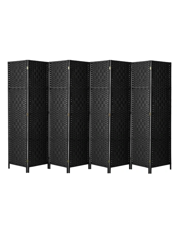 Oikiture 8 Panel Room Divider Screen Privacy Dividers Woven Wood Folding Black, hi-res image number null