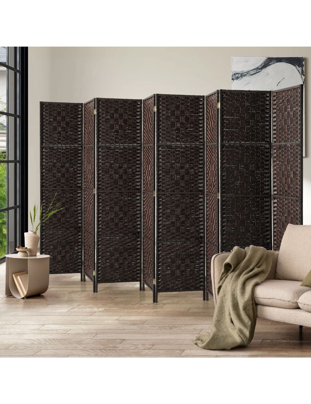 Oikiture 8 Panel Room Divider Screen Privacy Dividers Woven Wood ...