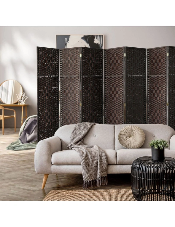 Oikiture 8 Panel Room Divider Screen Privacy Dividers Woven Wood Folding Brown, hi-res image number null