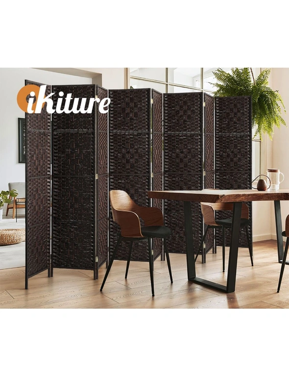 Oikiture 8 Panel Room Divider Screen Privacy Dividers Woven Wood Folding Brown, hi-res image number null