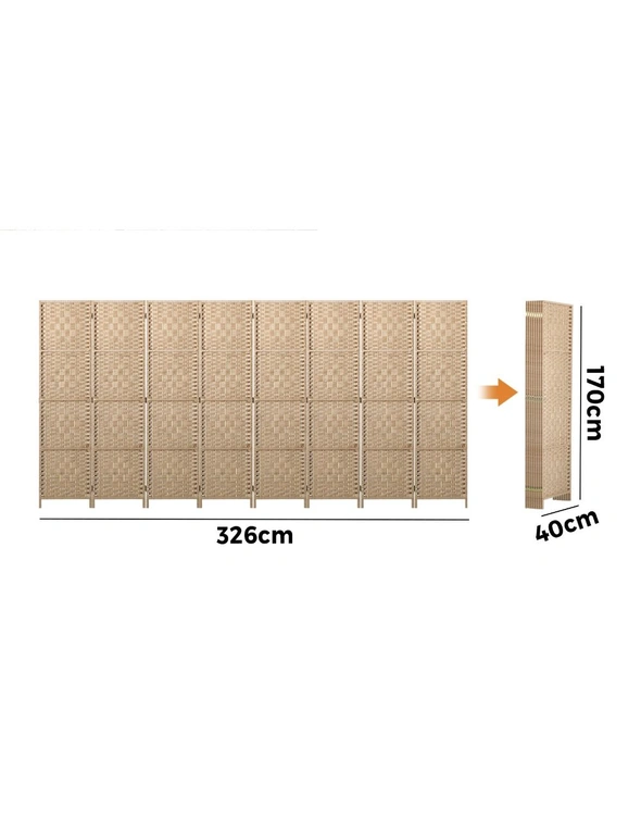 Oikiture 8 Panel Room Divider Privacy Screen Dividers Woven Wood Fold Stand, hi-res image number null