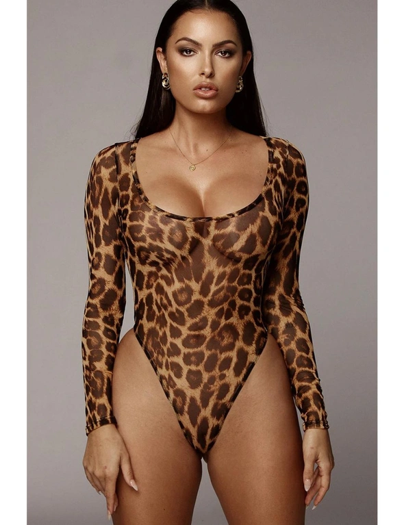 Scoop Neck Cheetah Mesh Bodysuit