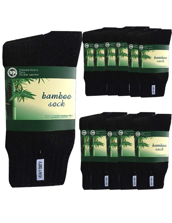 12 Pairs BAMBOO SOCKS Mens Heavy Duty Premium Thick Work Socks Cushion BULK - Navy Blue - 6-11, hi-res image number null
