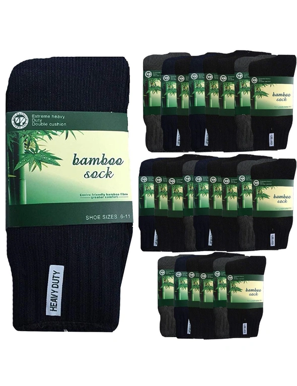24 Pairs BAMBOO SOCKS Mens Heavy Duty Premium Thick Work Socks Cushion BULK - Navy Blue - 6-11, hi-res image number null