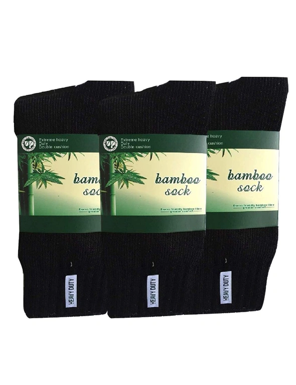 3 Pairs BAMBOO SOCKS Mens Heavy Duty Premium Thick Work Socks Cushion BULK - Navy Blue - 6-11, hi-res image number null