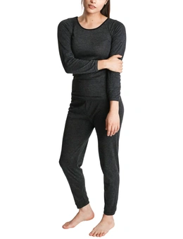 2pcs Womens Merino Wool Blend Top & Pants Thermal Set Leggings Long Johns Underwear - Beige - 10-12