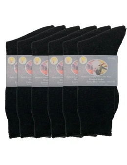 6 Pairs Merino Wool Blend Woolen Work Socks Hiking Heavy Duty Warm Thermal Bulk - Charcoal - 7-11