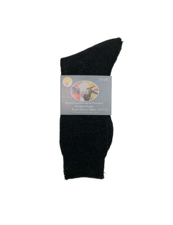 6 Pairs Merino Wool Blend Woolen Work Socks Hiking Heavy Duty Warm Thermal Bulk - Charcoal - 7-11, hi-res image number null