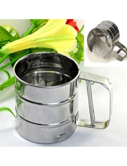 Mesh Flour Sifter Baking Icing Sieve Strainer Cup Sugar Shaker Mechanical Metal