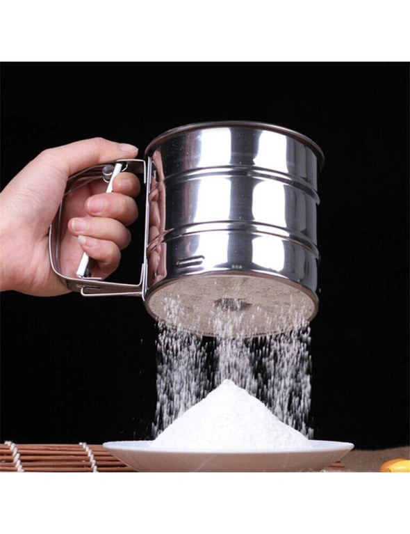 Mesh Flour Sifter Baking Icing Sieve Strainer Cup Sugar Shaker Mechanical Metal, hi-res image number null