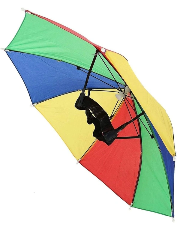 RAINBOW UMBRELLA HAT Rain Novelty Cap Costume Outdoor Camping Beach Fishing, hi-res image number null