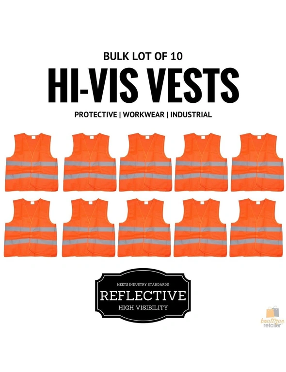 10x Hi Vis Safety VEST Reflective Tape Workwear Orange ONE SIZE Night & Day BULK, hi-res image number null