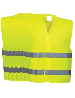 10x Hi Vis Safety Vest Reflective Tape Workwear Night & Day Bulk - Yellow - One Size