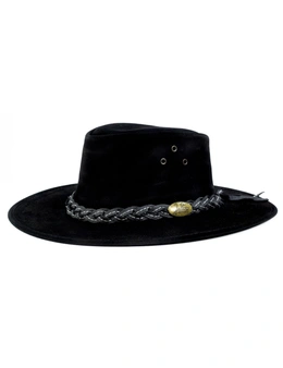 JACARU Wallaroo Suede Leather Hat UV Protection Water Resistant Wide Brim 1007 - Black - Medium (55/56cm)