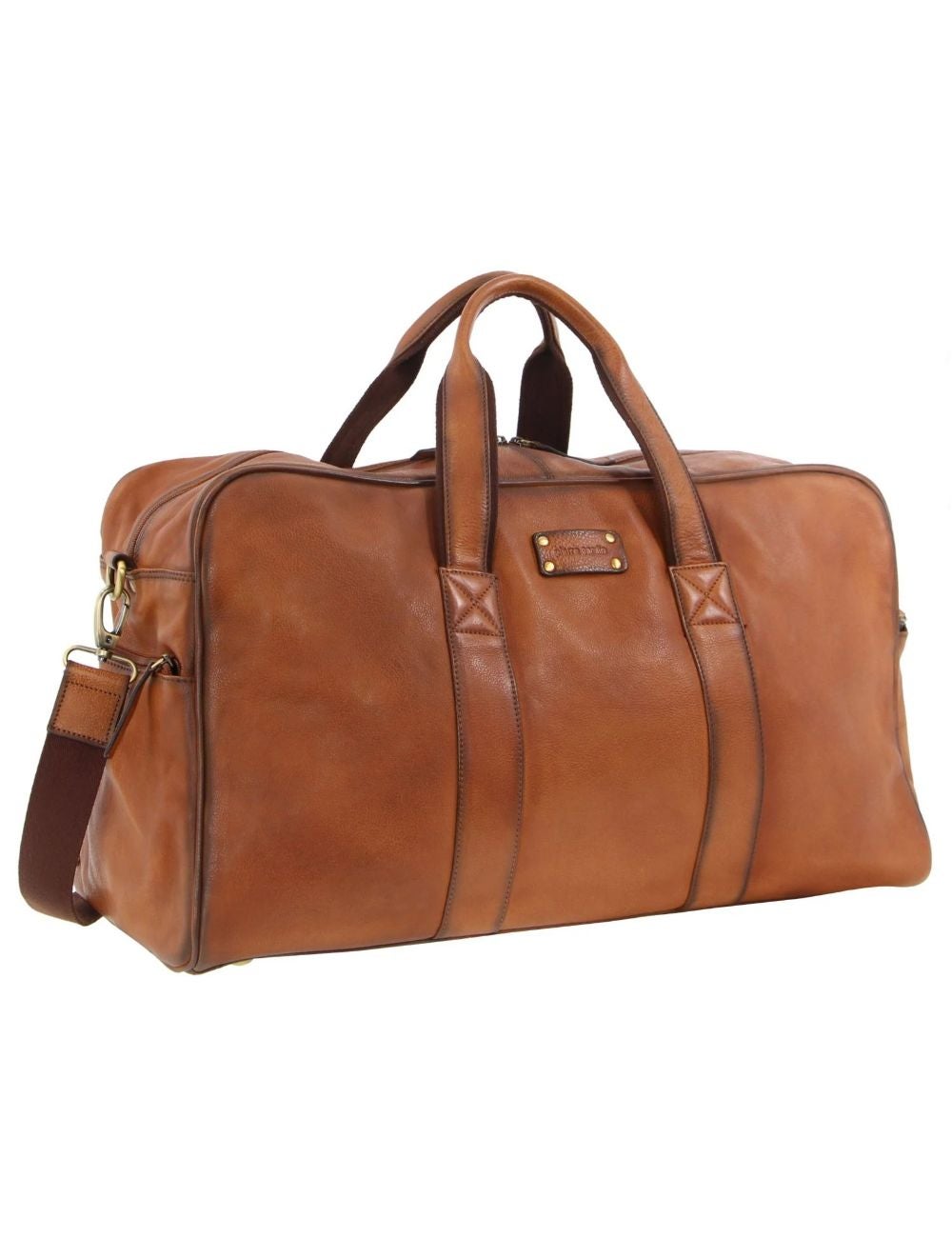 Pierre Cardin Rustic Leather Travel Bag Overnight Business - Cognac ...