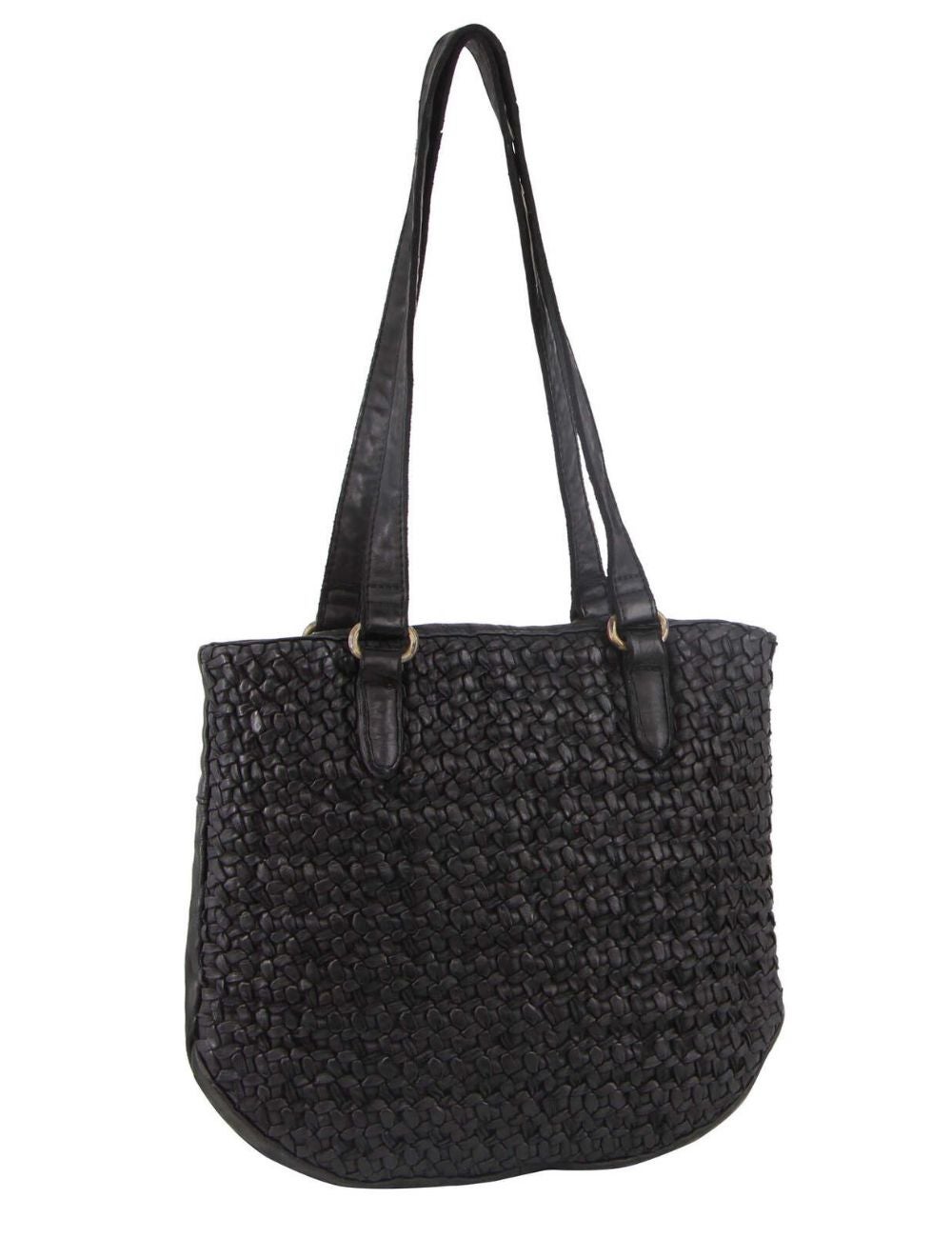 Pierre Cardin Woven Leather Ladies Shoulder Bag - Black | Liz Jordan