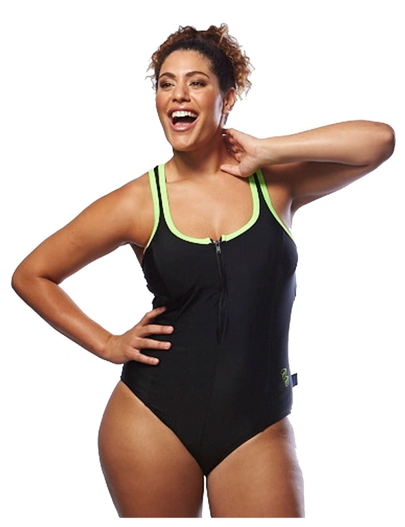 Curvy Chic Sports Racer Back Swimsuit with Zip, hi-res image number null