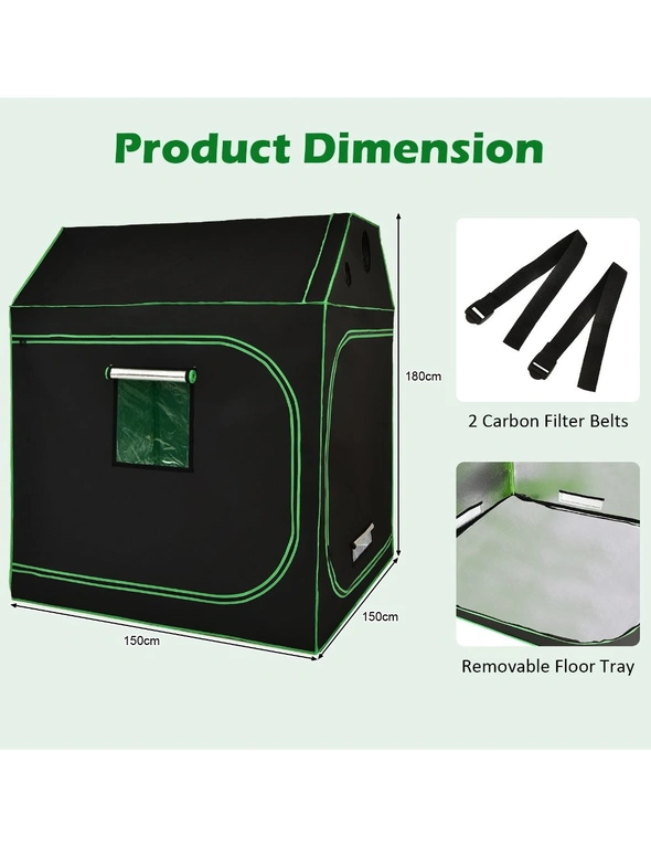 Costway Grow Tent Kit Hydroponics Indoor System Aluminum Plant Room Reflective Oxford Cloth 150x150cm, hi-res image number null