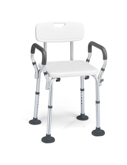 Costway Adjustable Shower Chair Non-Slip Bath Stool Seat Aid Bench Bathroom w/Shower Head Holder & Padded Armrest