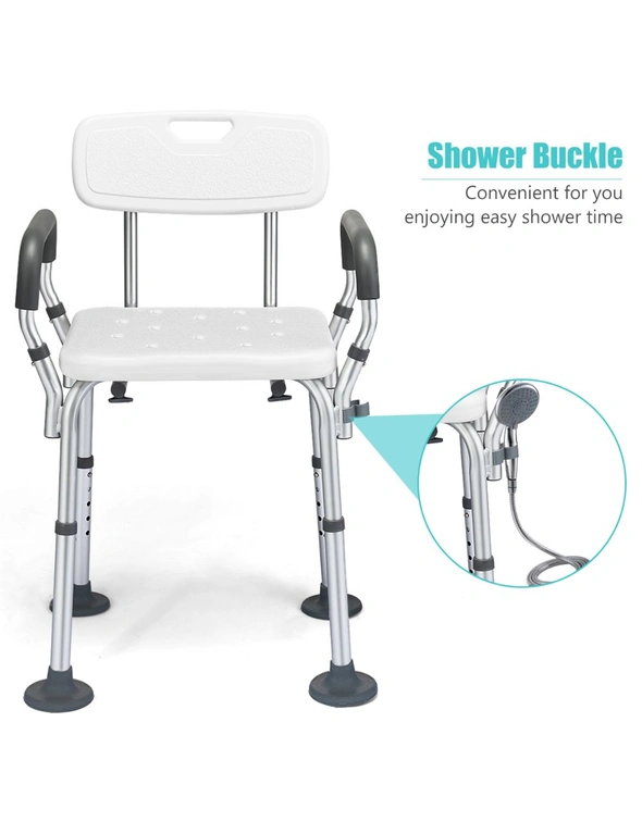 Costway Adjustable Shower Chair Non-Slip Bath Stool Seat Aid Bench Bathroom w/Shower Head Holder & Padded Armrest, hi-res image number null