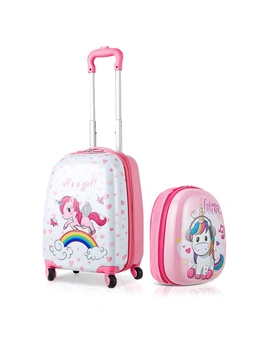 Costway 2PC Kids 16" Luggage + 12" Backpack Set Travel Trolley Suitcase Set  Luggage Carry On Bag Hard Shell Gift