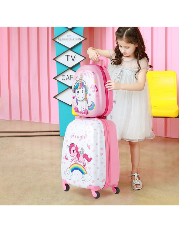 Costway 2PC Kids 16" Luggage + 12" Backpack Set Travel Trolley Suitcase Set  Luggage Carry On Bag Hard Shell Gift, hi-res image number null