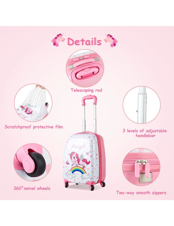 Costway 2PC Kids 16" Luggage + 12" Backpack Set Travel Trolley Suitcase Set  Luggage Carry On Bag Hard Shell Gift, hi-res image number null