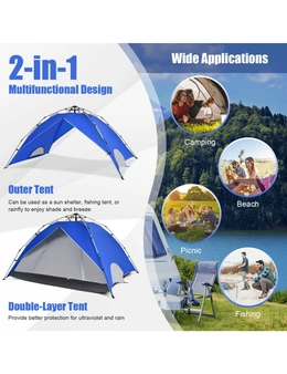 Costway 2 in 1 Pop Up Tent Instant Up 4 Person Sun Shade Shelter Beach Canopy Double Door Family Outdoor Hiking