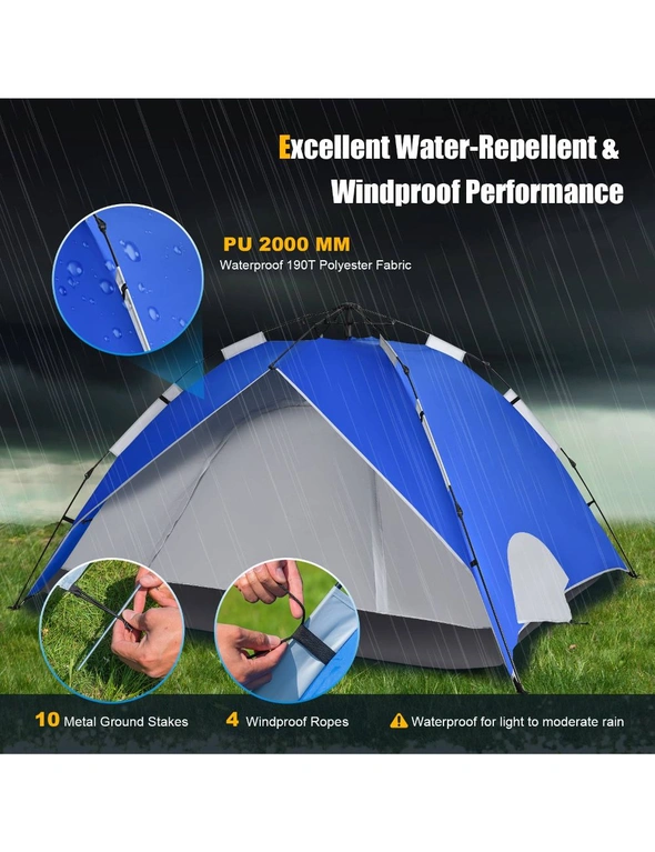 Costway 2 in 1 Pop Up Tent Instant Up 4 Person Sun Shade Shelter Beach Canopy Double Door Family Outdoor Hiking, hi-res image number null