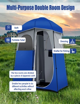Costway Double Camping Shower Tent Outdoor Toilet Privacy Changing Room Fast Set Up w/Storage Bag&Floor