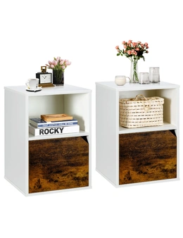 Costway 2PC Retro Bedside Tables Bedroom Side Table Wood Nightstand Storage Cabinet w/Storage Shelf Living
