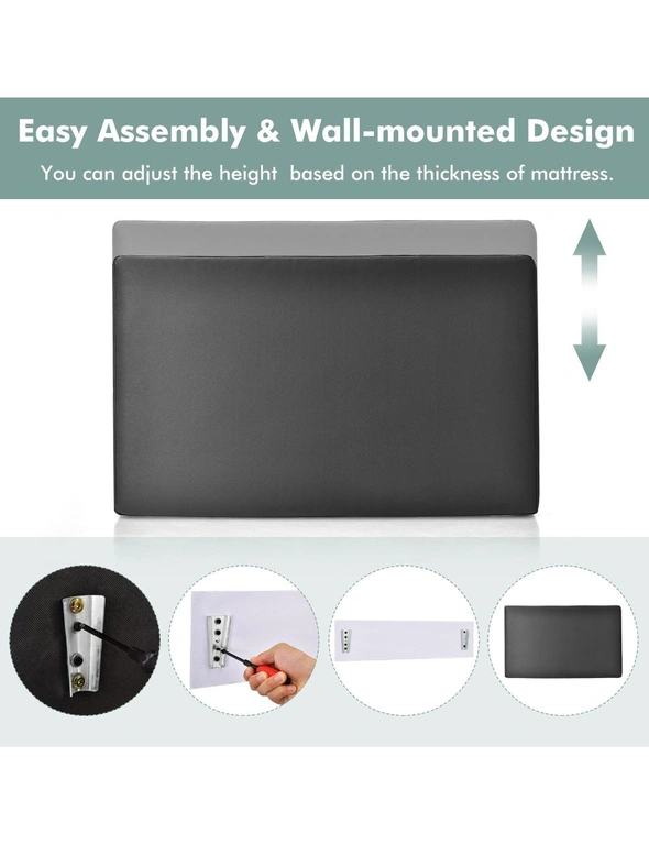 Costway Single Bed Head Wall-Mounted Headboard PU Leather Upholstered Bed Frame Black, hi-res image number null