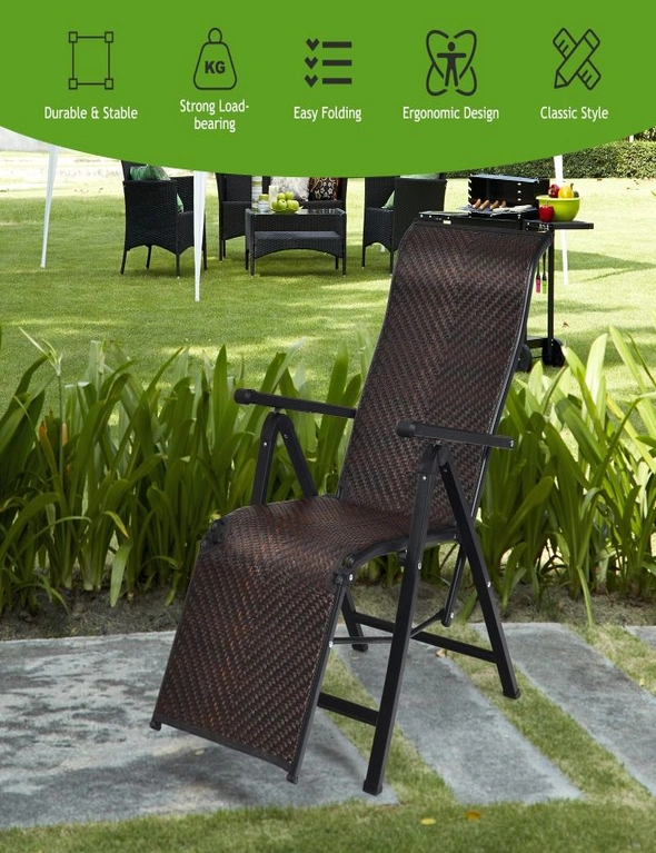 Costway 2x Outdoor Reclining Chairs Rattan Dining Recliner Armchairs Beach Outdoor Camping Patio Garden Backyard, hi-res image number null
