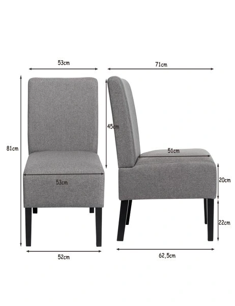 Costway Modern Accent Chair Armless Upholstered Linen Dining Chair Wood Frame Living Room Home Office Grey, hi-res image number null