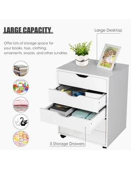 Costway 5-Drawer Filing Cabinet Mobile Storage Cabinet Wood Tallboy Chest of Drawers Beside Bedroom Home Office