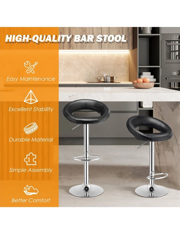 Costway 2x Metal Bar Stools Swivel Cafe PU Leather Dining Chair Counter Stools Kitchen Bistro Gas Lift Black, hi-res image number null