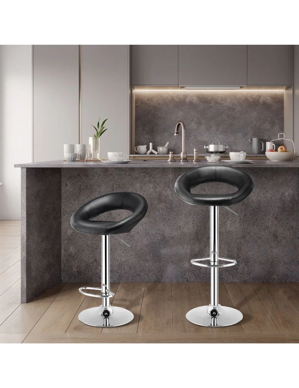 Costway 2x Metal Bar Stools Swivel Cafe PU Leather Dining Chair Counter Stools Kitchen Bistro Gas Lift Black, hi-res image number null