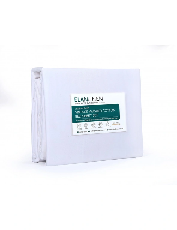 Elan Linen 100% Cotton Vintage Washed Bed Sheet Set, hi-res image number null