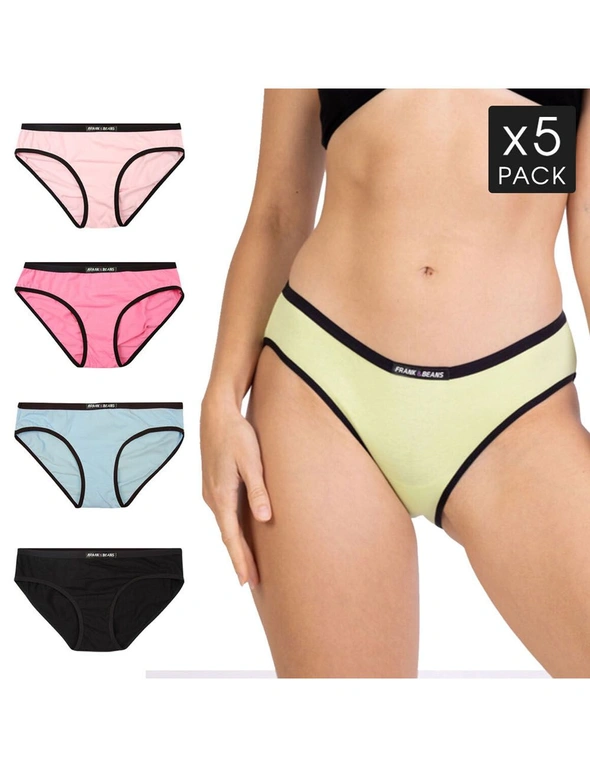 Frank and Beans Bikini Brief 5 Mix Colour Pack Womens Underwear, hi-res image number null