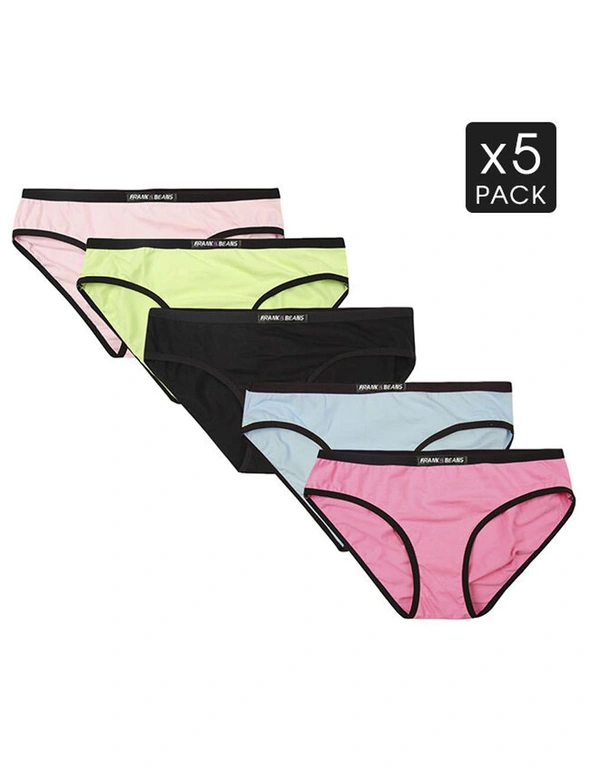 Frank and Beans Bikini Brief 5 Mix Colour Pack Womens Underwear, hi-res image number null
