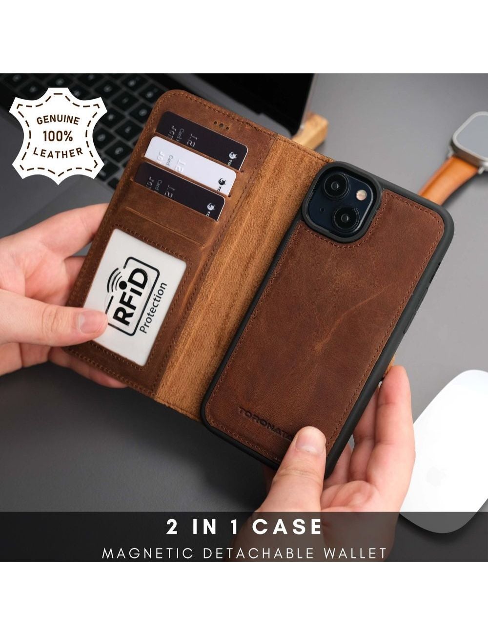 TORONATA Casper Leather iPhone 15 Wallet Case | MagSafe - Men's Full ...